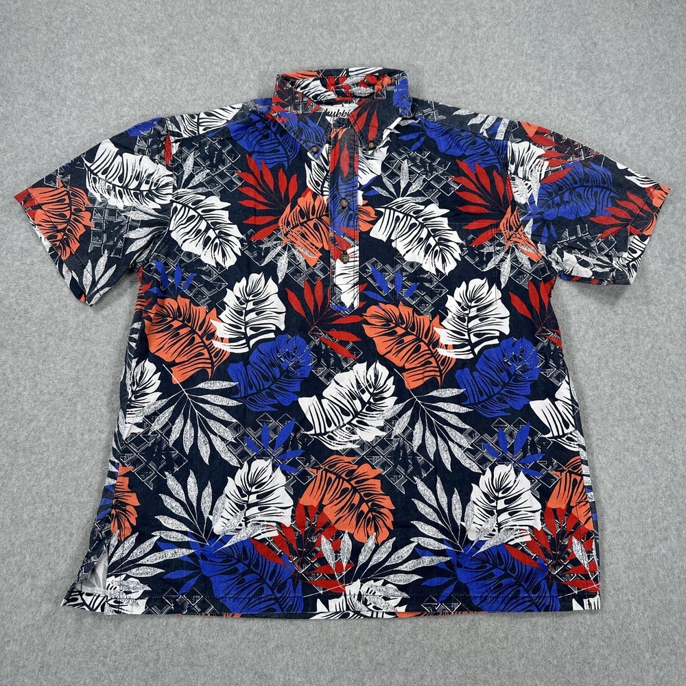 Chubbies Hawaiian Shirt Mens Medium Navy Leaf Print Button Down USA Cotton Aloha